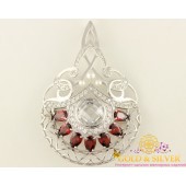 Серебряная брошь с красным камнем 660065ск